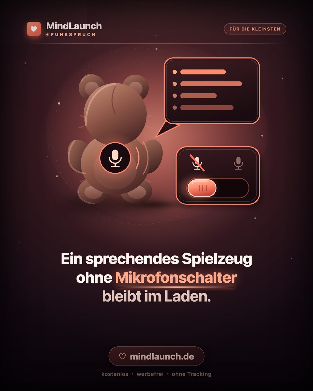Funkspruch-Kachel: Ein sprechendes Spielzeug ohne Mikrofonschalter bleibt im Laden.