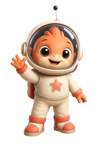 Raki, das Astronauten-Maskottchen von MindLaunch, winkt.